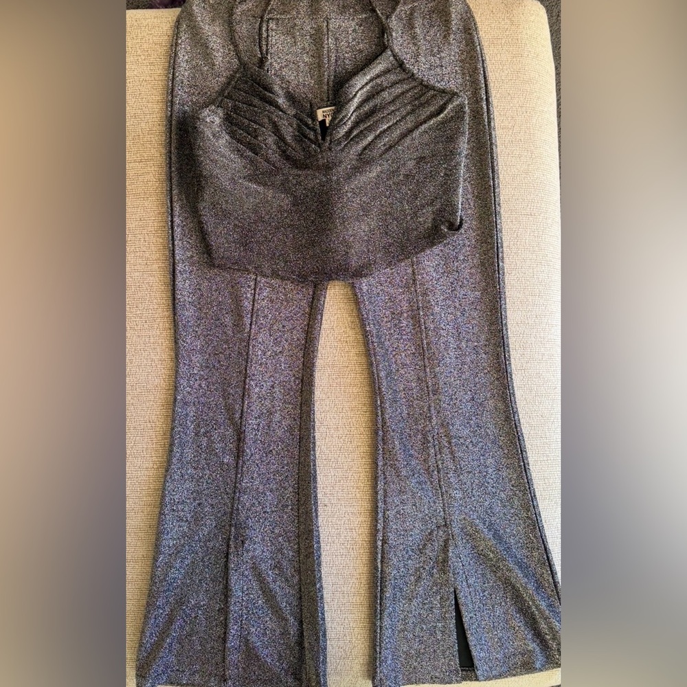 Madden NYC Sparkly Black Ruched Top